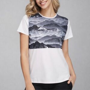 Lululemon Short Sleeve Top 4 Snapshot White Gray Mountain Graphic Athletic Tee